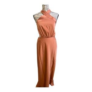 MINK PINK  FINLAY HALTER GOWN WITH SPLIT CLAY color, size Small NWT